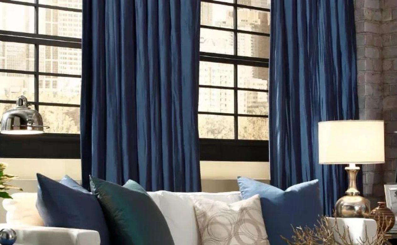 Hunter Douglas blue drapes from Floorscapes in Albuquerque, NM
