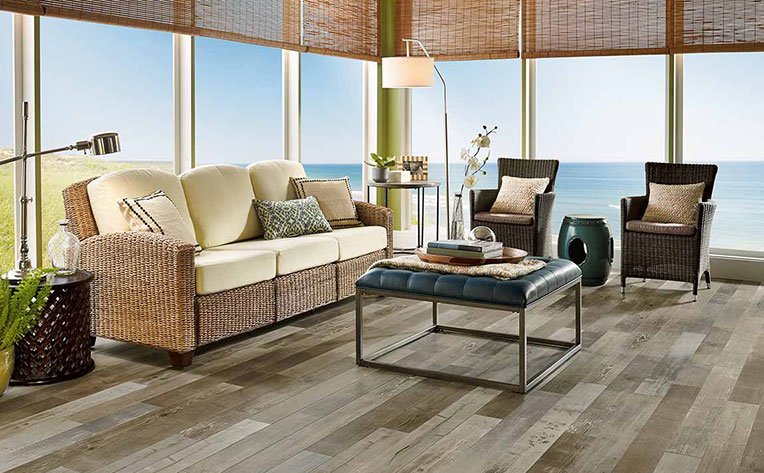 Living room with a coastal decorating style